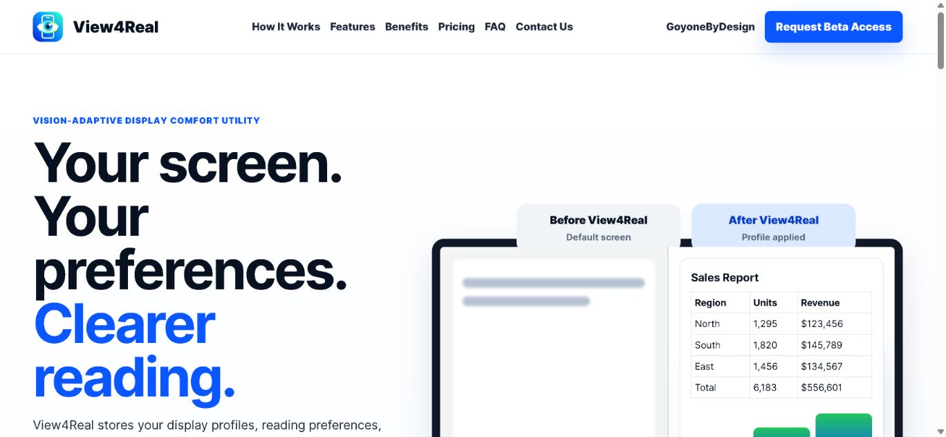 Current View4Real product-page illustration; the download is the earlier SightSync build.